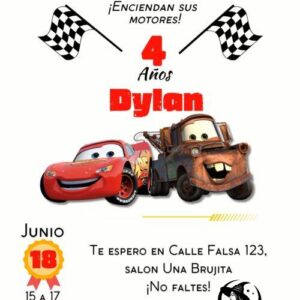 Invitación digital cars mcqueen y mate
