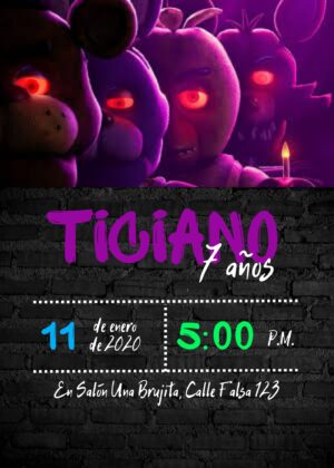 invitación de cumpleaños five nights at freddy's