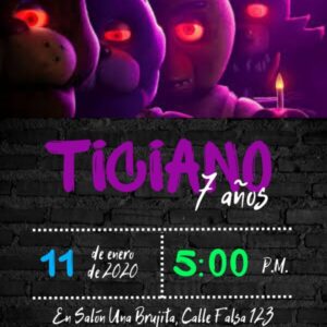 invitación de cumpleaños five nights at freddy's