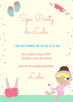 invitación de spa para niñas