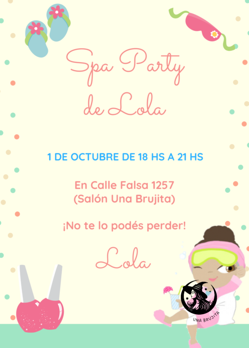 invitación de spa para niñas