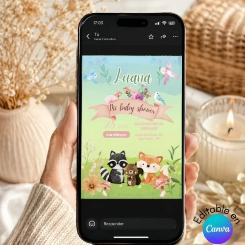 invitacion baby shower de animalilos del bosque