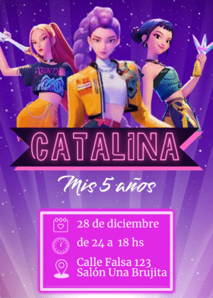 Invitación para cumpleaños Guerreras Kpop