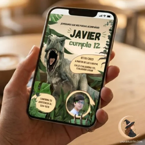 invitacion dinosaurio t-rex con foto