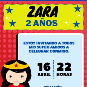 Invitación para cumpleaños Mujer Maravilla