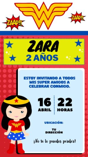 Invitación para cumpleaños Mujer Maravilla