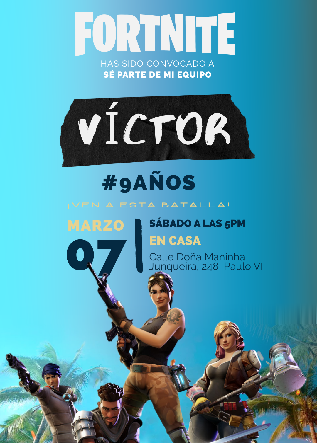 Invitación virtual fortnite