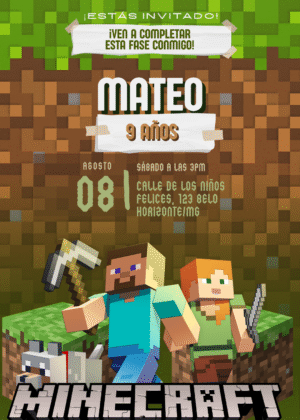 Invitación digital Minecraft