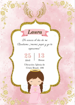 Invitación para comunión angel niña
