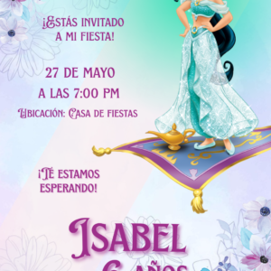 Invitacion para cumpleaños de la princesa Jazmin