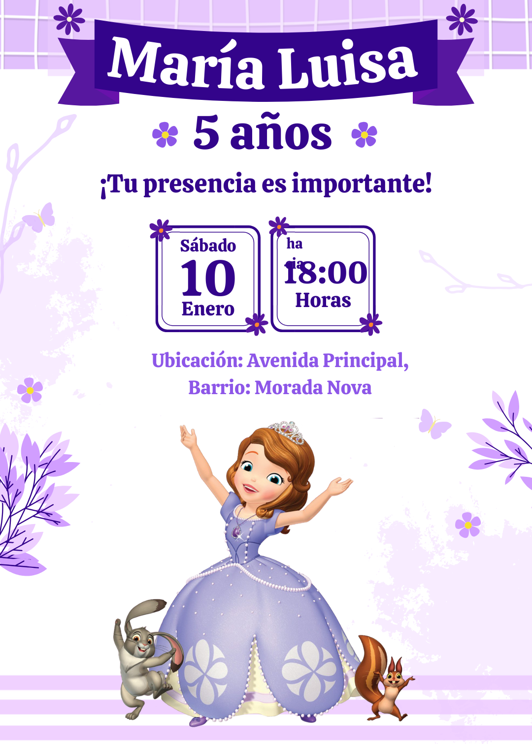 invitacion virtual princesita sofia