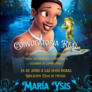 Invitación de Tiana para cumpleaños