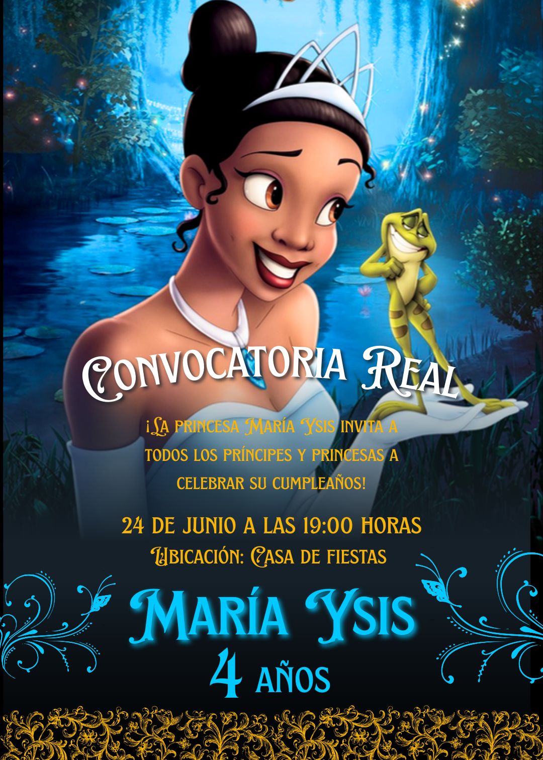 Invitación de Tiana para cumpleaños