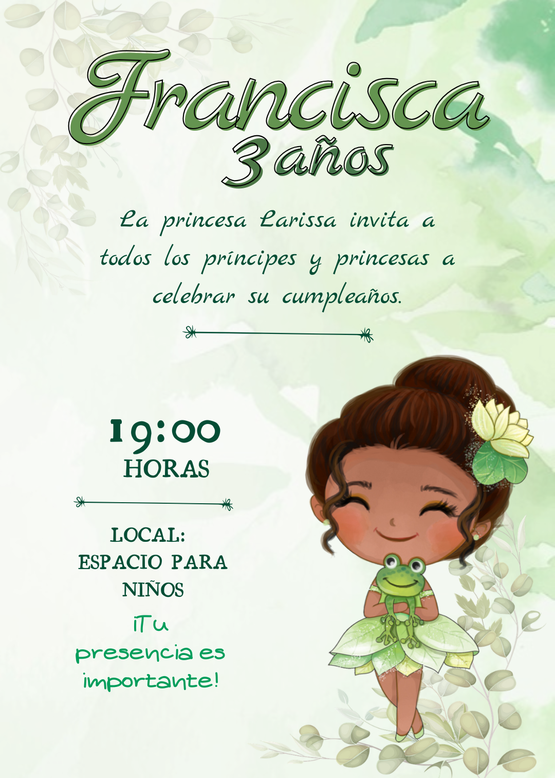 Invitacion de la Princesa y el Sapo