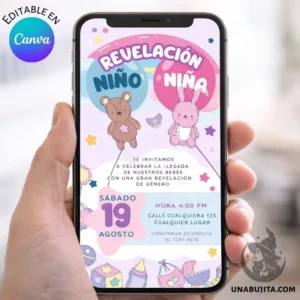 invitacion editable para revelacion de genero