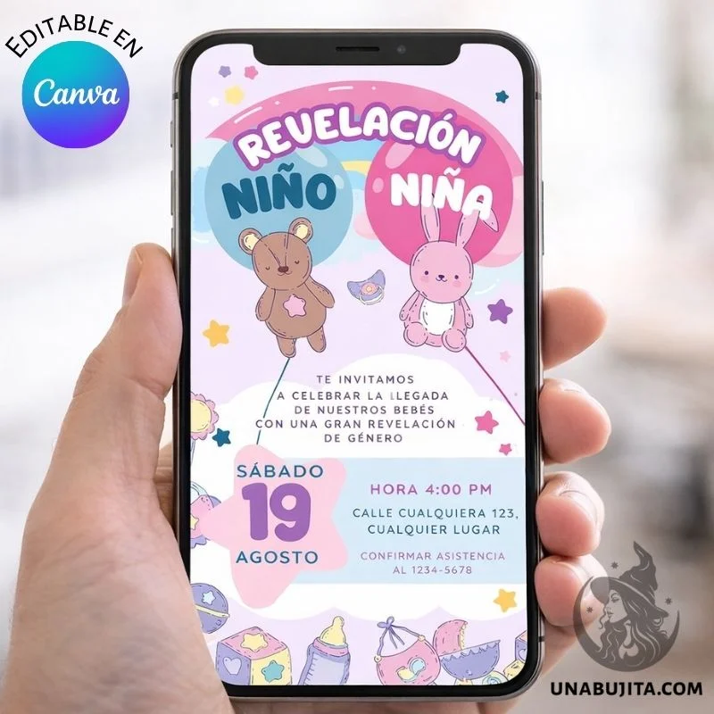 invitacion editable para revelacion de genero