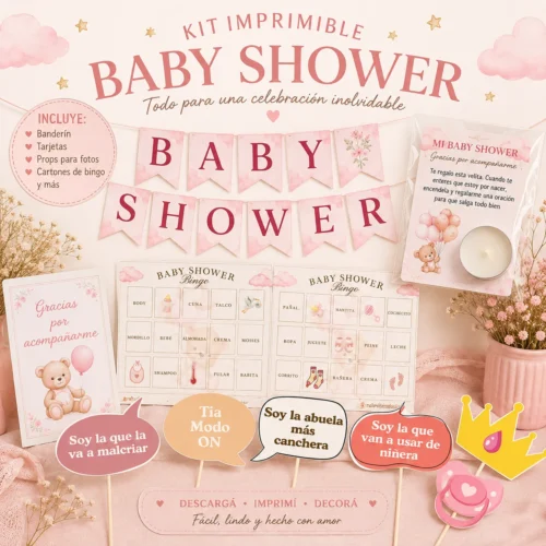 kit imprimible para baby shower nena