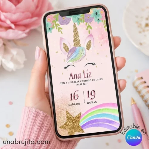invitacion digital de unicornio