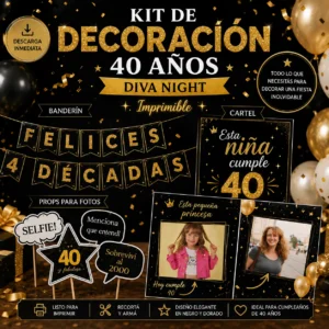 kit de decoracion imprimible para 40 años