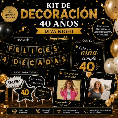 kit de decoracion imprimible para 40 años